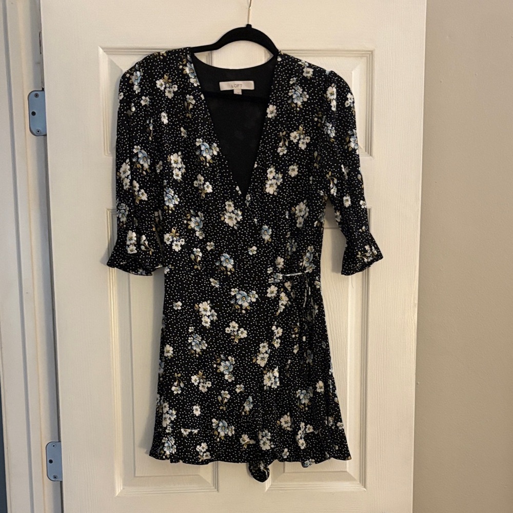 Loft Floral Black Mini Dress with Built in Shorts
